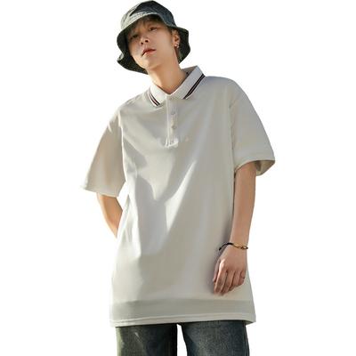 Polo de Verão Masculino Cor Sólida Gola Top Casual Solto Manga Curta Camiseta Simples