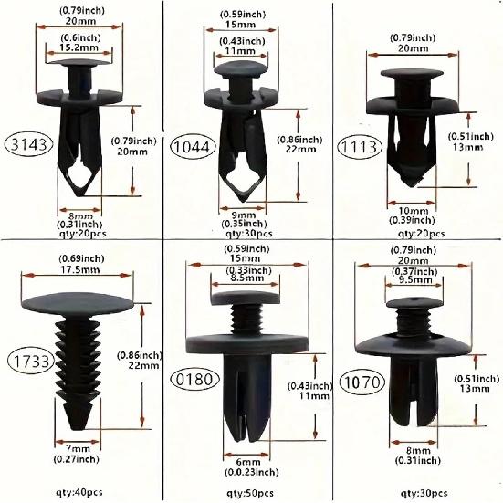190pcs Car Retainer Clips 6 Size Plastic Fasteners Kit Auto Trim Panel Clip Mixed Car Body Bumper Rivet/Replacement push pin