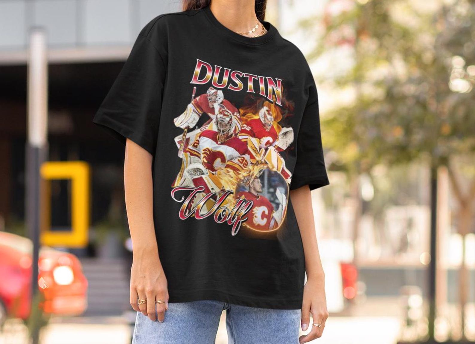 Dustin Wolf Shirt Vintage 90s Calgary Flames NHL Goalie Hockey Design Retro Bootleg Gift Classic Graphic Tee Unisex T-Shirt Limited Edition 4XL