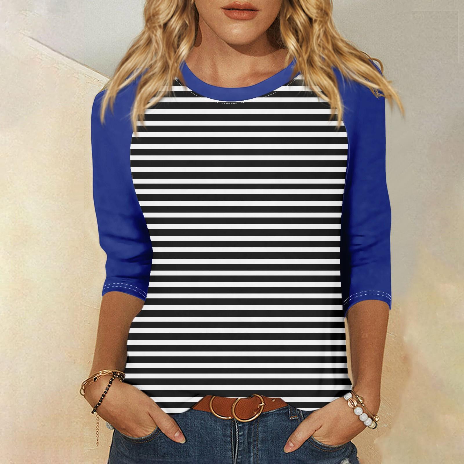 Женская модная повседневная рубашка с круглым вырезом и рукавами 3/4 — фото 4