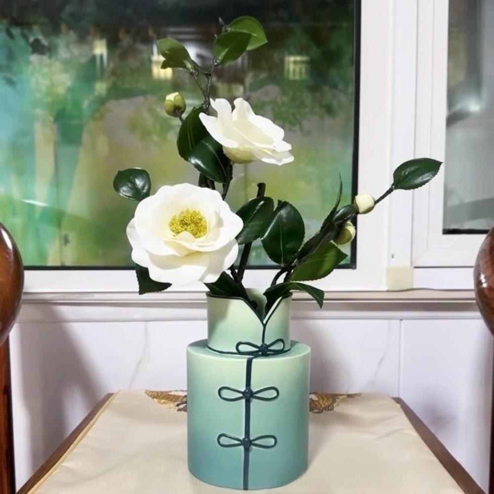 Silk Material Artificial Camellia 58cm Artificial Flower Silk Camellia Flower Green Leaves Multicolor Fake Camellia Flower
