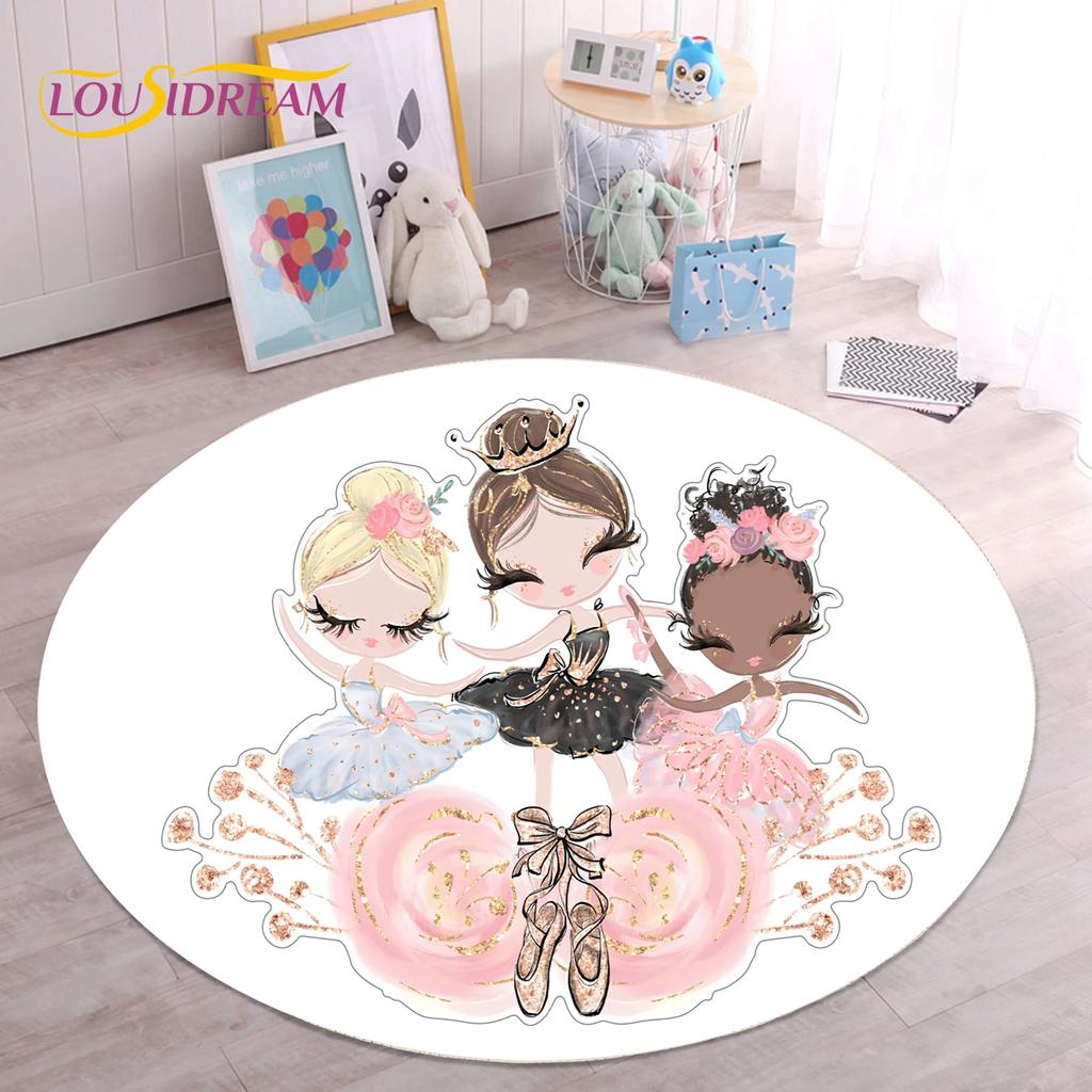 Cute Ballet Girl Ballerina Fairy Unicorn Cartoon Round Area Carpet Rug for Living Room Bedroom Kids Decor,Pet Area Rug Non-slip