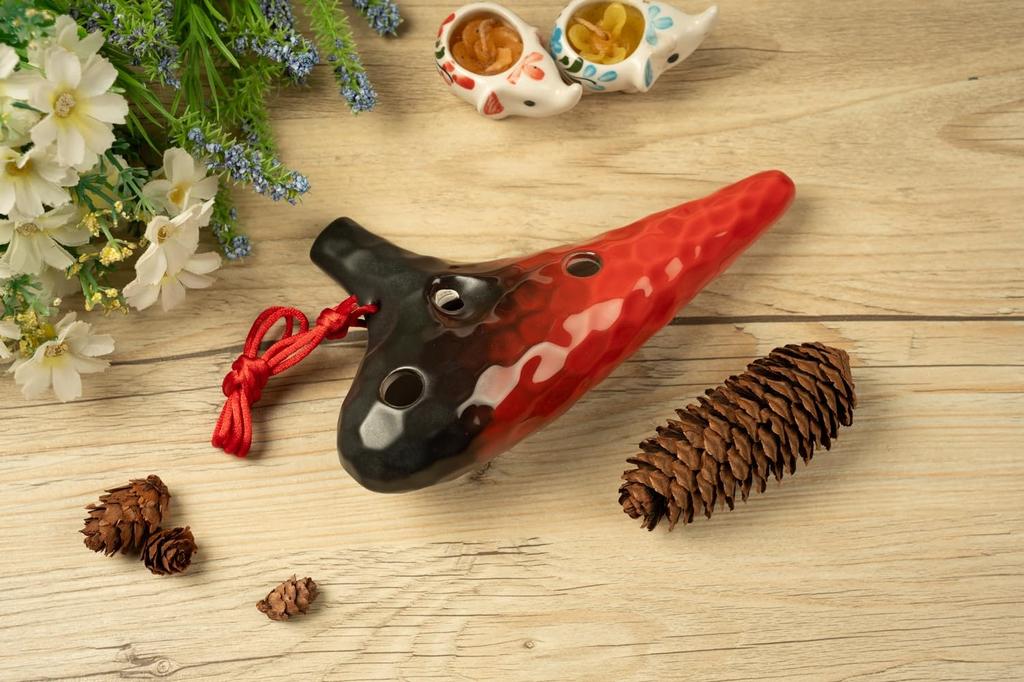 TNG Ocarina Instrument 12 High Quality Ocarina for Tube Playing Glazed Finish Ocean Wave Pattern [Alto/C Key/AC / Holes] (with Strap) (Red)