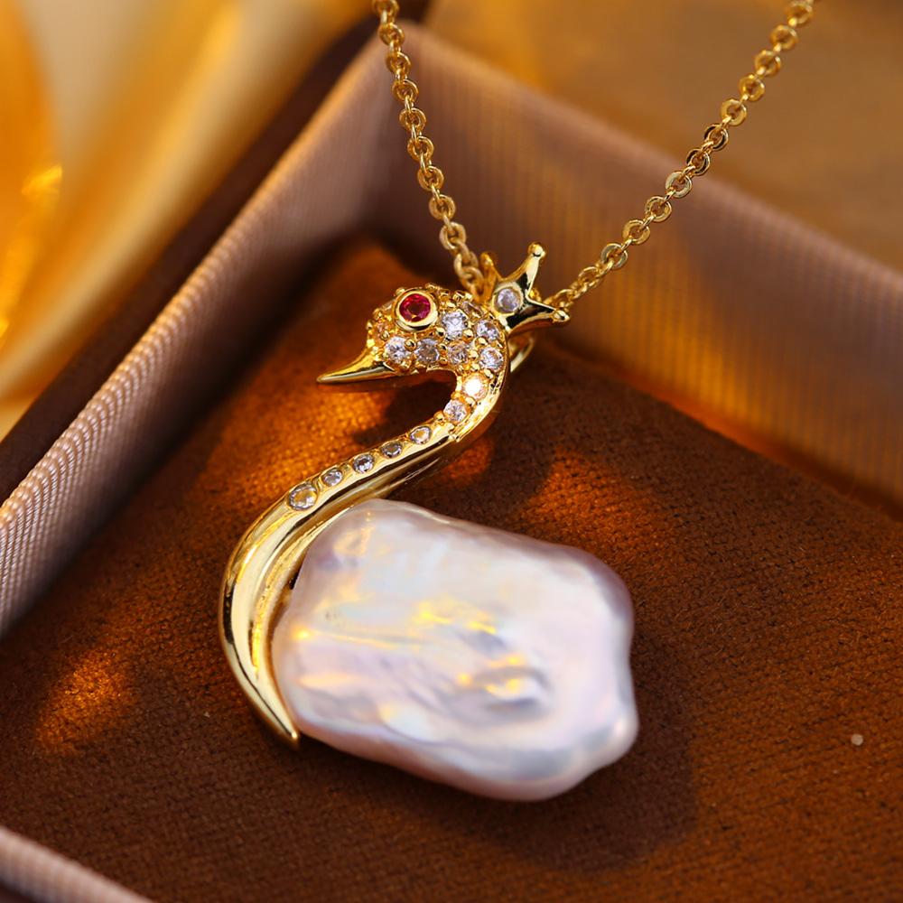 SENIKO Natural Freshwater Big Baroque Pearl Necklaces For Women Fashion Flower Cubic Zirconia Pendant With Chain Birhday Gift