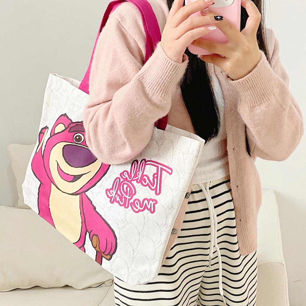 New Disney Canvas Tote Bag, Shopping Bag, Canvas Bag, Handbag, Shoulder Bag Regular Women's Strawberry Bear Print LW-CVS-48