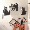 Black Cat Door Topper Halloween Door Frame Decoration Spooky Wooden Cat In Playful Poses Wall Art Decor for Entryway Kitchen Shelf