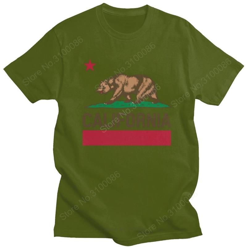 Urban Fashion California State Flag Bear T Shirt Men Pure Cotton 1846 Tee I Love CA Short Sleeve Summer Casual Tshirt Gift Merch