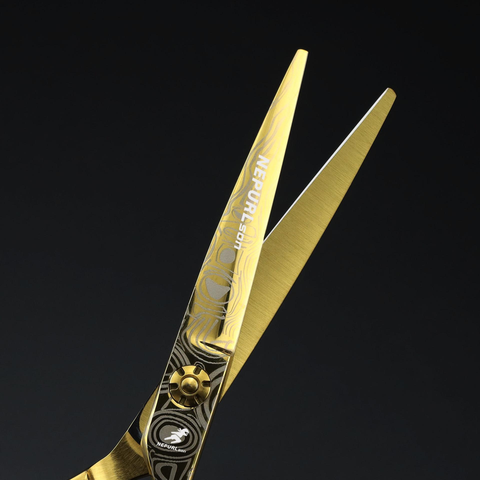 6.0 Inch Gold Pattern Flat Cut Tooth Scissors Hair Scissors Hair Scissors golden flat scissors