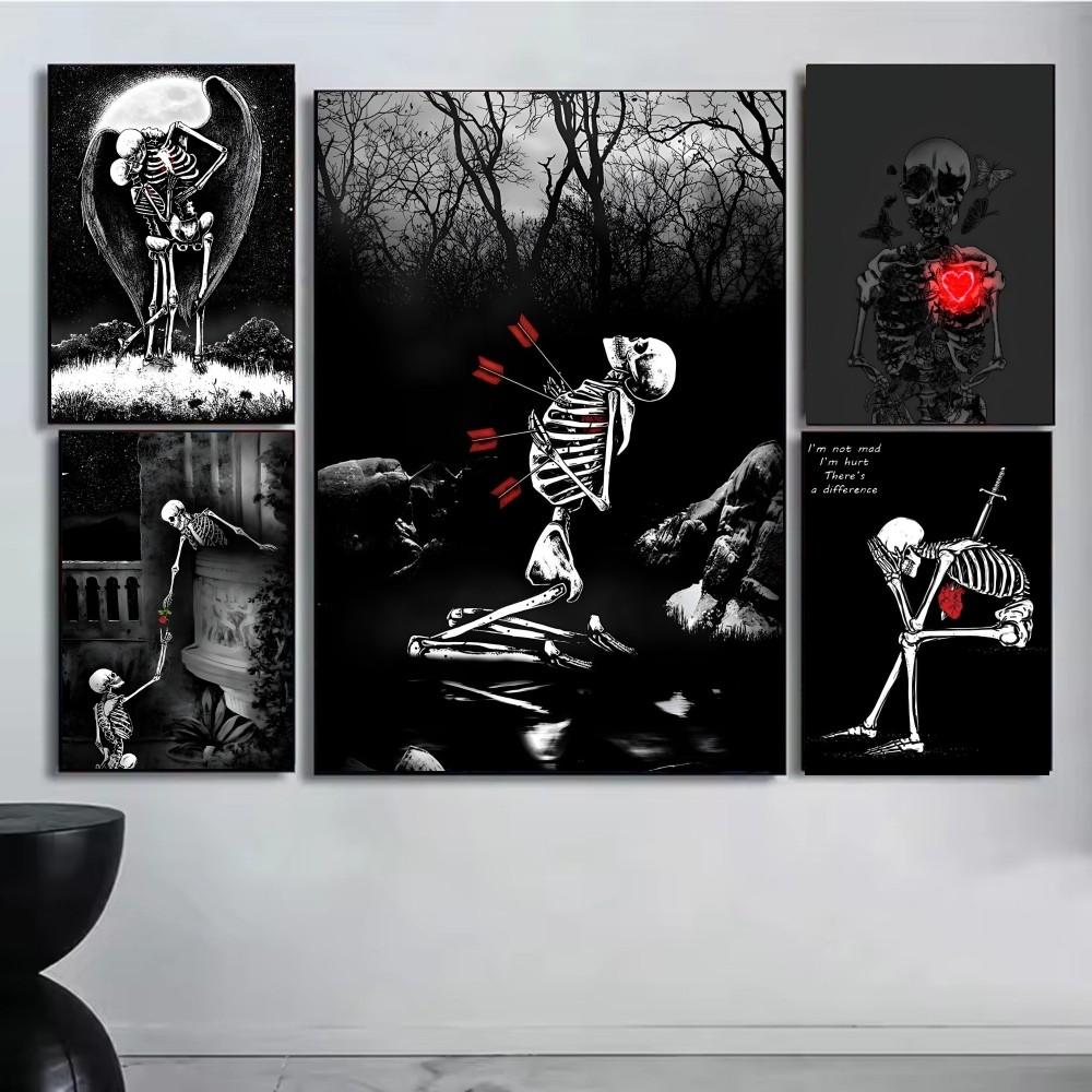 1pc Simple Skull Love Married In Love Poster Stickers Art Wall Murals Decor Game Room Decor Gifts Kawaii HD Painting Cat Cars