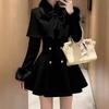 Petite Red Shawl Cloak Coat & Waist-cinching Slim Dress Set for Women - Winter 2025 Collection