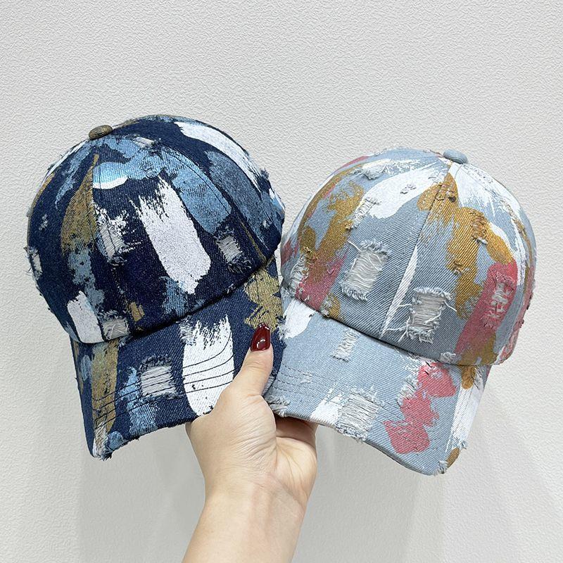 Broken Hole Graffiti Color Blocked Simple Baseball Cap for Women, Sun Shading Couple, Duckbill Cap for Men