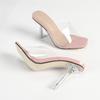 Damen Kristall High Heels Abendparty Urlaub Eckige Zehenpartie Transparent Sexy Dünner Absatz Open Toe Sandalen