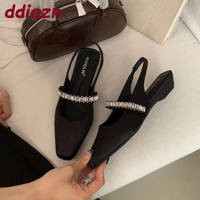Fashion Luxury Rhinestones Fashion Shallow Women Flats Sandals Slip On Shoes Female Pointed Toe Footwear Ladies Flats Sandals Shoes