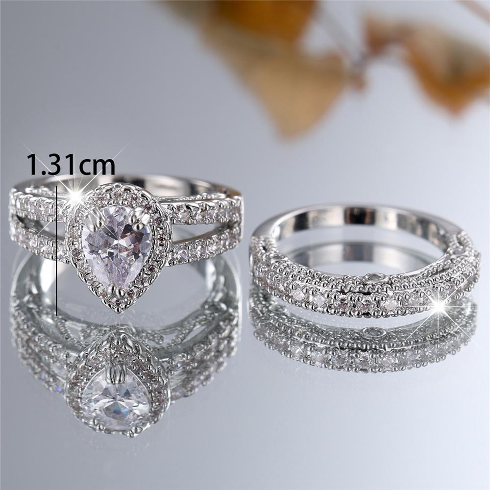 s Female CopperColor White Zircon Stone Ring Set Vintage Bridal Wedding Bands Party Jewelry For Women