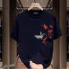Men's Cotton T-shirtsT Shirt for Men Casual Summer Wear Red-crowned Crane Print Tee Shirts Black Men Clothing
