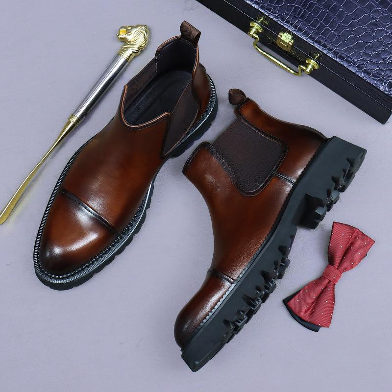 

Мужские трехсуставные кожаные ботинки Niuli с высоким верхом, ботинки в стиле британского рабочего класса, полусапоги 46 темно-коричневого