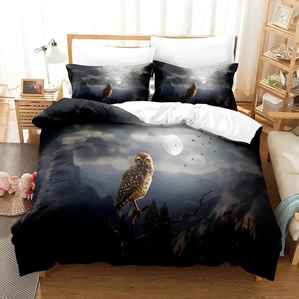 Owl Duvet Cover Set Microfiber Cute White Owl Comforter Cover Bird Animal Quilt Cover For Boys Teens Adults Double Queen Size