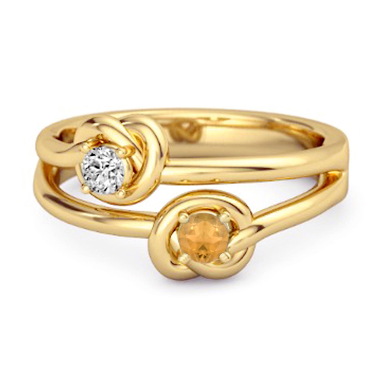 Citrine White Topaz Double Knot Design Ring - 925 Sterling Silver Gold Vermeil 6.5