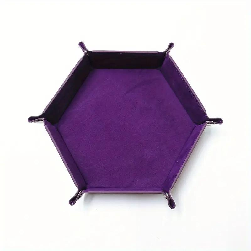 PU Leather Hexagon Dice Tray Folding Storage Box for Game Accessories