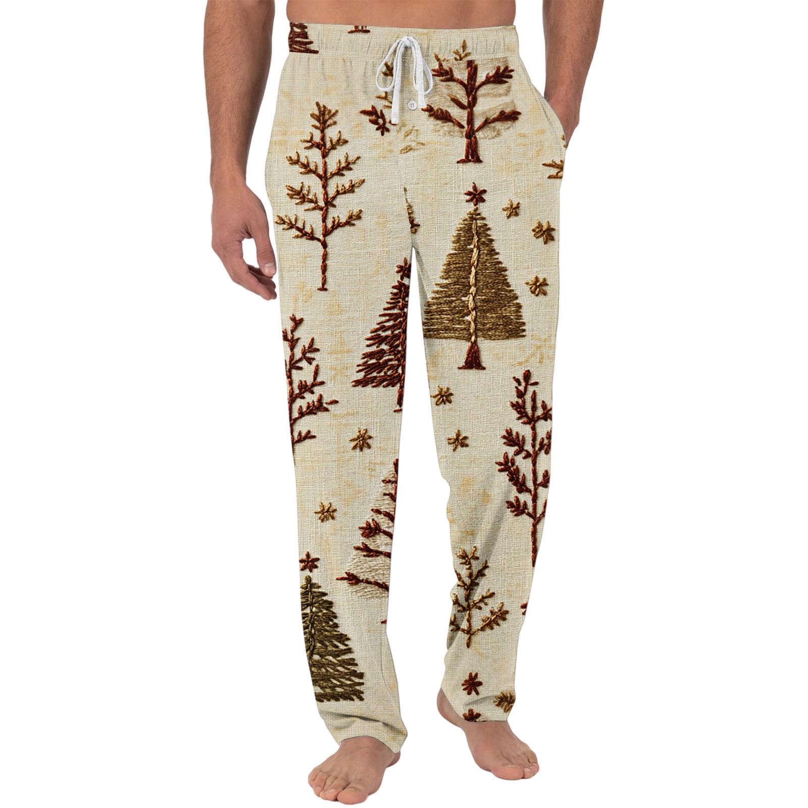 

Мужские рождественские брюки с карманом и для сна | Мягкая хлопковая смесь, эластичная талия XXXL белый