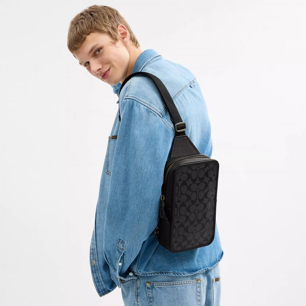 Coach Sullivan Pack In Signature Canvas Gunmetal Charcoal Black