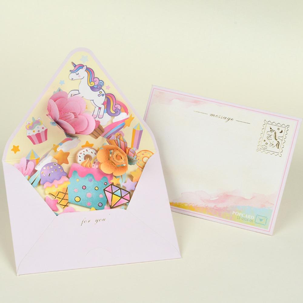 Hot Stamped Flower Pop-up Greeting Cards with Envelope Invitation Card  Thanksgiving