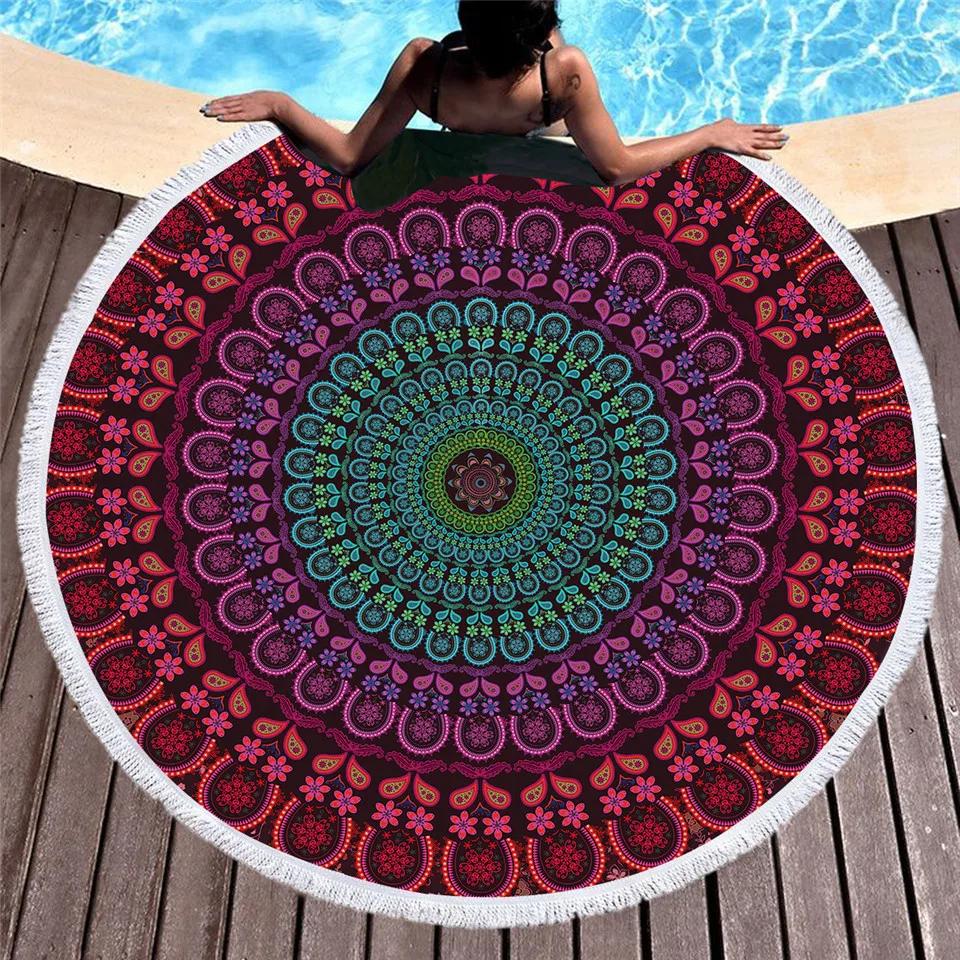 Asciugamani da Nuoto da Esterno per Spiaggia con Frange Coperta da Yoga Arazzo Rotondo con Stampa 3D Copricostume da Spiaggia Sciarpa da Bagno Tappetino Spesso da Campeggio