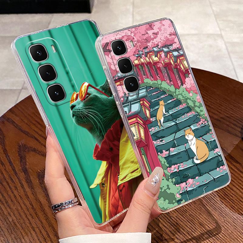 For Infinix Hot 60 Pro Plus 60i X6726 X6886 X6885 X6728 Clear Silicone Soft TPU Cover Hot 60 Pro+ 4G Cute Rabbit Cat Phone Case