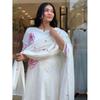 Beautiful White Pure Cotton Kurti Pant Dupatta Set Indian Designer Kurta Set