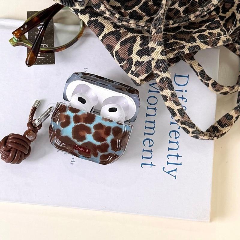 Retro Blue Brown Leopard Print AirpodsPro1 Earphone Case for Apple 1/1/1/1st Generation Wireless Bluetooth Case