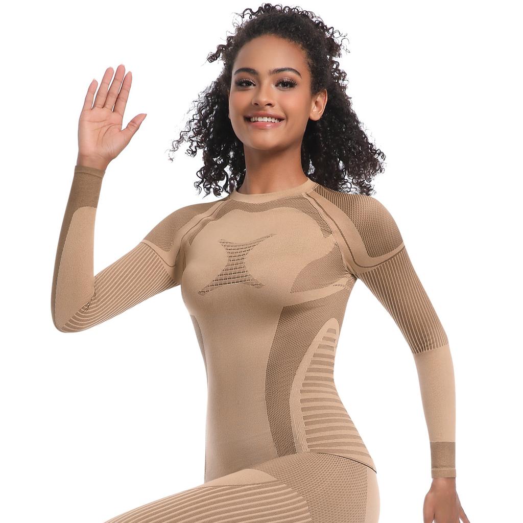 New Seamless Knitted Long Fitting High Elasticity Ski Suit Long Sleeved Sports Running Fitness Yoga Suit Top