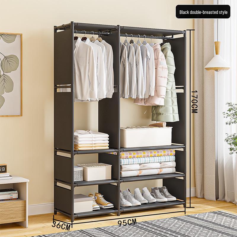 Thickened Floor-Standing Coat Rack with Multifunctional Storage and Dustproof Cover for Bedroom or Supermarket Use