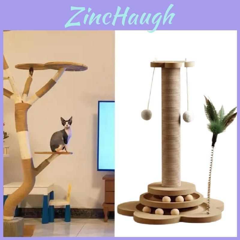 Wooden Cat Scratcher With Rope Play Toy For Pet Enrichment And Entertainment