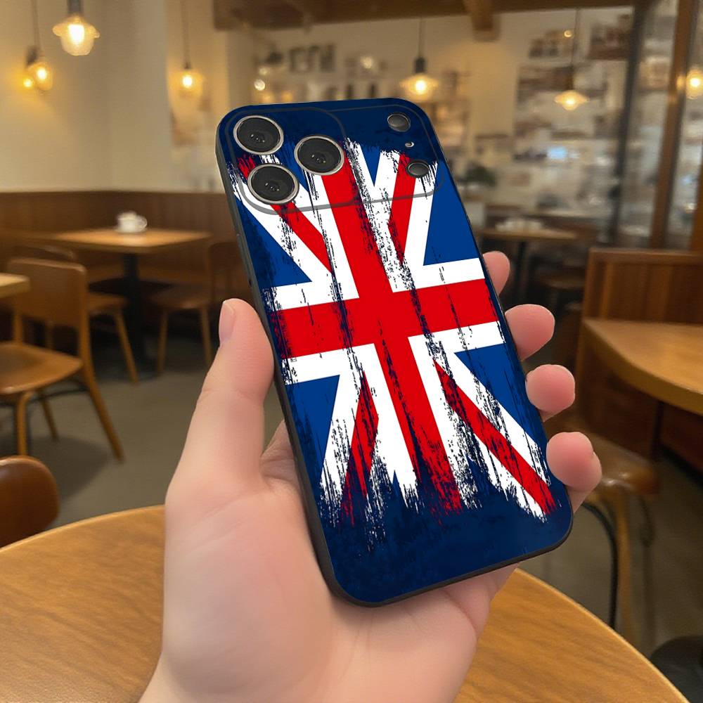 Flag Union Jack British UK Black Soft Cover Phone Case For iPhone 17,16,15,14,13,12,11,Pro,Max,Plus