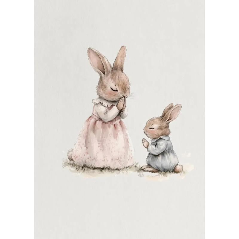 Vintage Style Easter Rabbit Posters Frameless Prints Canvas Painting Wall Art Pictures Home Room Antique Nursery Decoration
