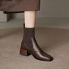 French Autumn and Winter Knitted Tube Thick Heel Short Boots Women's Medium Heel Thin Boots Brown Bare Boots Martin Boots Elastic Socks Boots