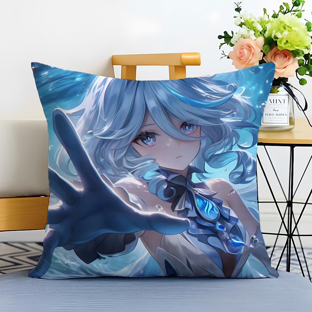 Game Genshin Furina Cushion Cover Washable Linen Pillowcase Soft For Sofa Bed Cozy Home Room Decor