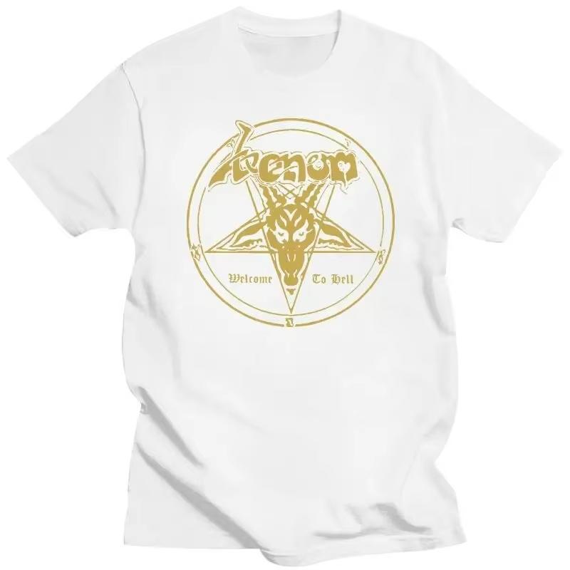 Mode Herrenbekleidung VENOM Metal Band Welcome To Hell Album Logo Herren Schwarzes T-Shirt Größe Unisex Herren Damen Oberteile T-Shirt