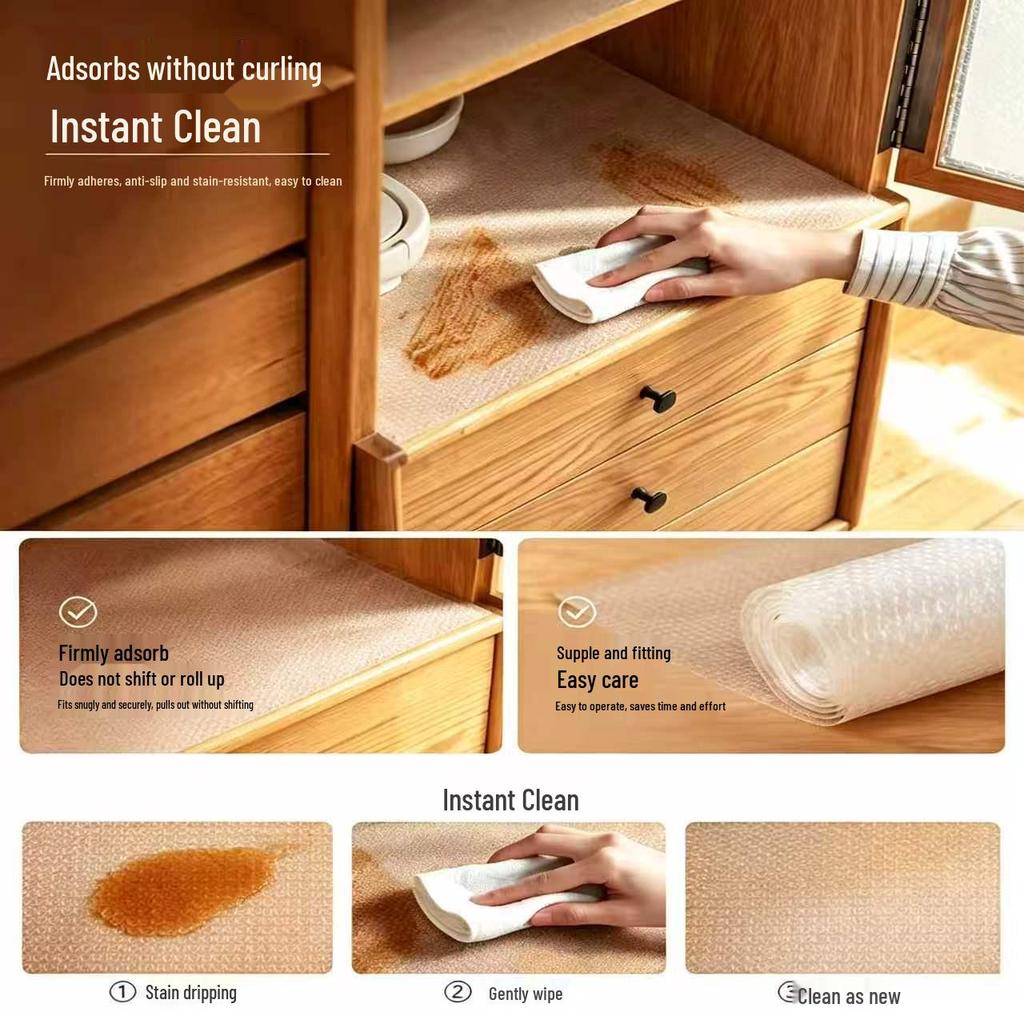 Thick Transparent Food-Grade and Cuttable Drawer & Cabinet Liner - Dirt-Resistant and Moisture-Proof