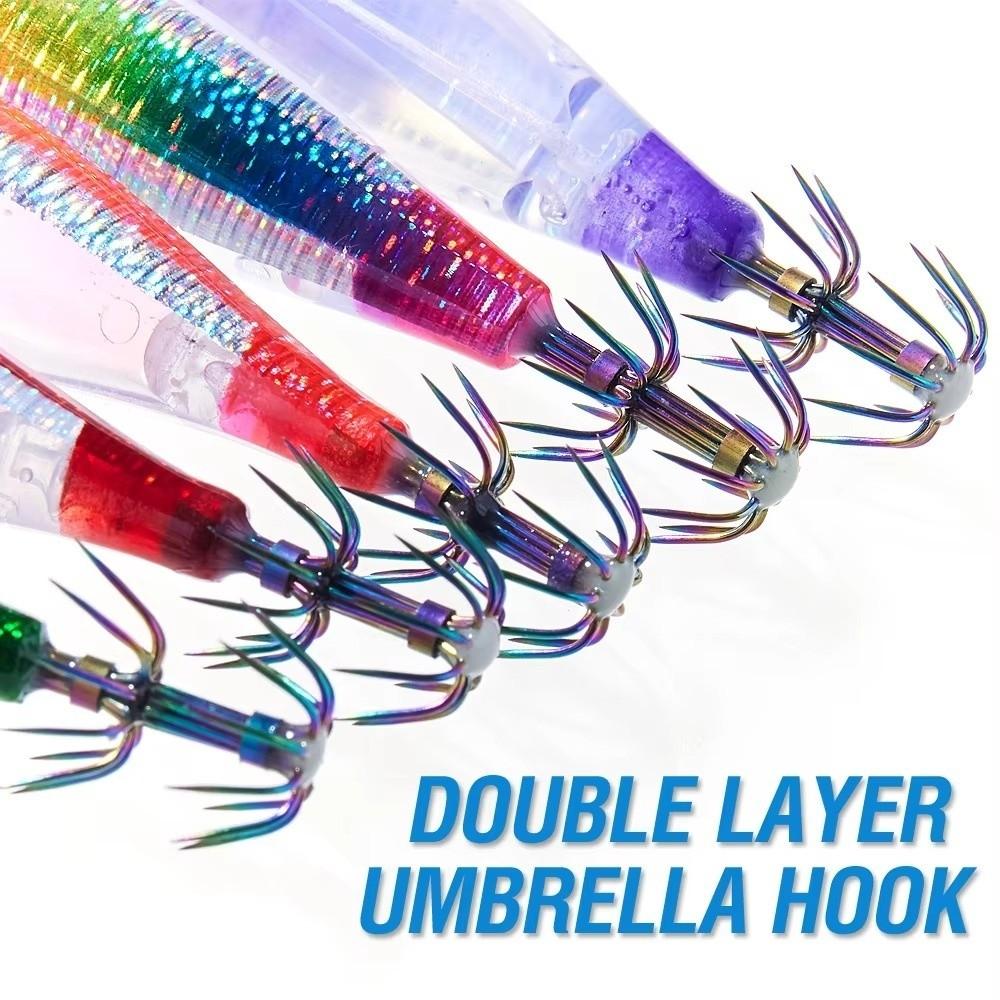 5pcs/Box Sinking Wood UV Luminous Squid Bait Saltwater Fishing Accessories Saltwater Fishing