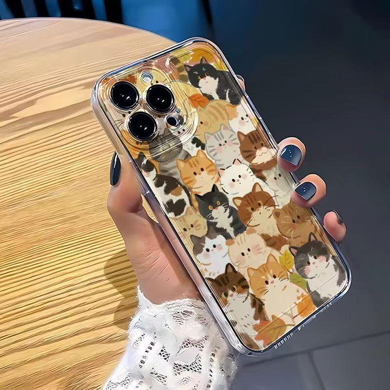 Kitty Party Soft Phone Case For iPhone 16 15 14 13 12 11 Pro Max 16E Plus SE2 12 13 Mini Vibrant Lily Print Clear Cover