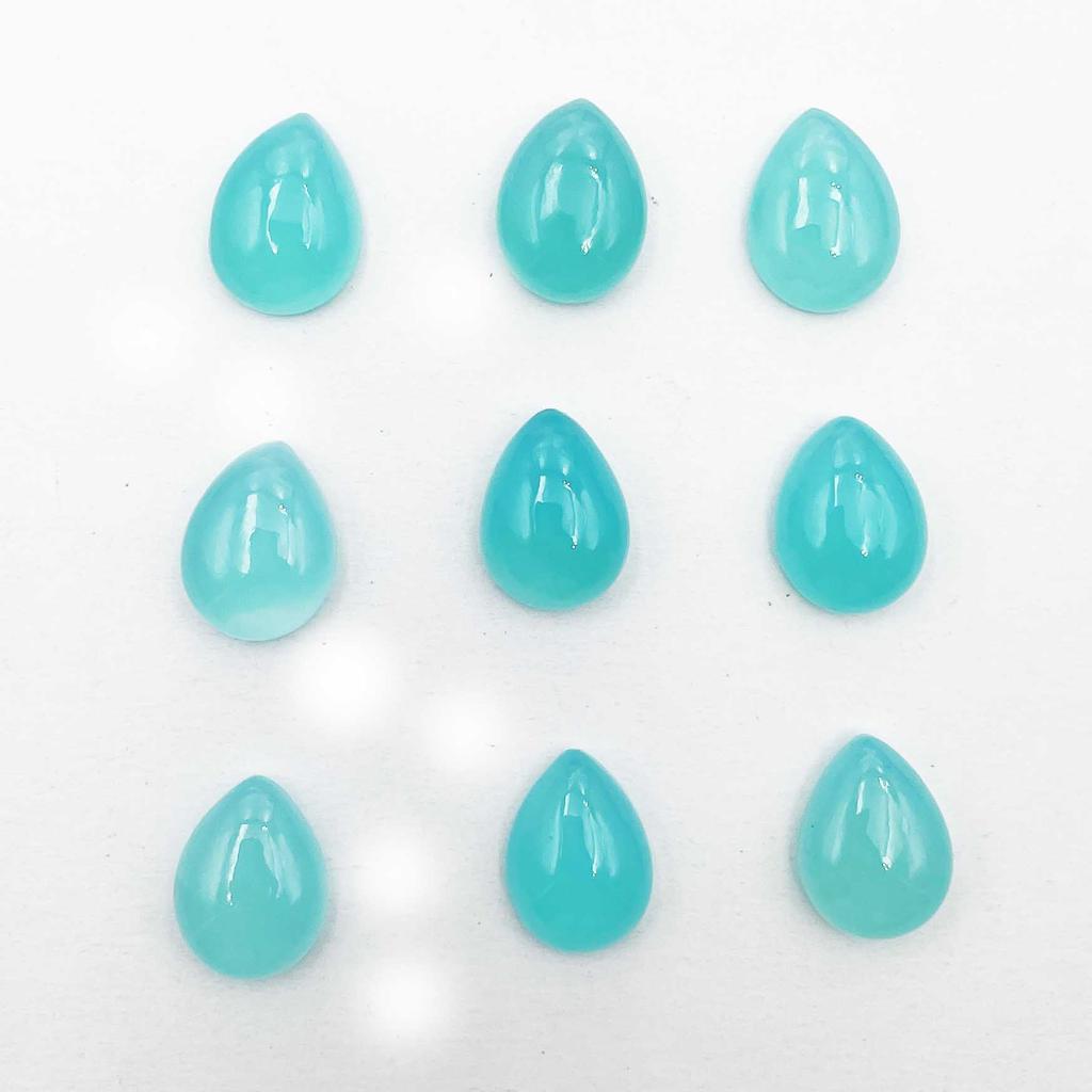 Natural Aqua Chalcedony Pear Cabochon Loose Gemstone Lot 13 Pcs 12*15 MM 100 CT For Jewelry Making