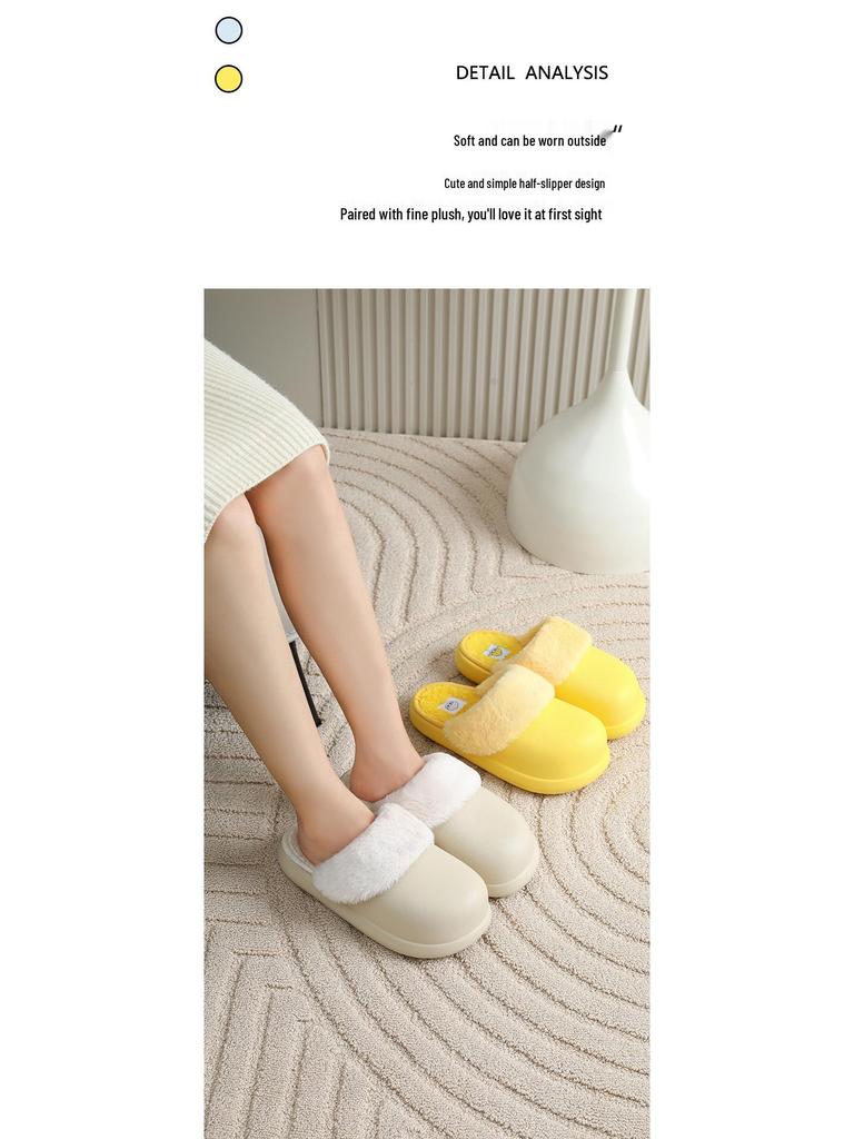 Waterproof Fur Slippers: Detachable, Washable Cotton for Men & Women, 2025 Autumn/Winter Indoor & Outdoor Use