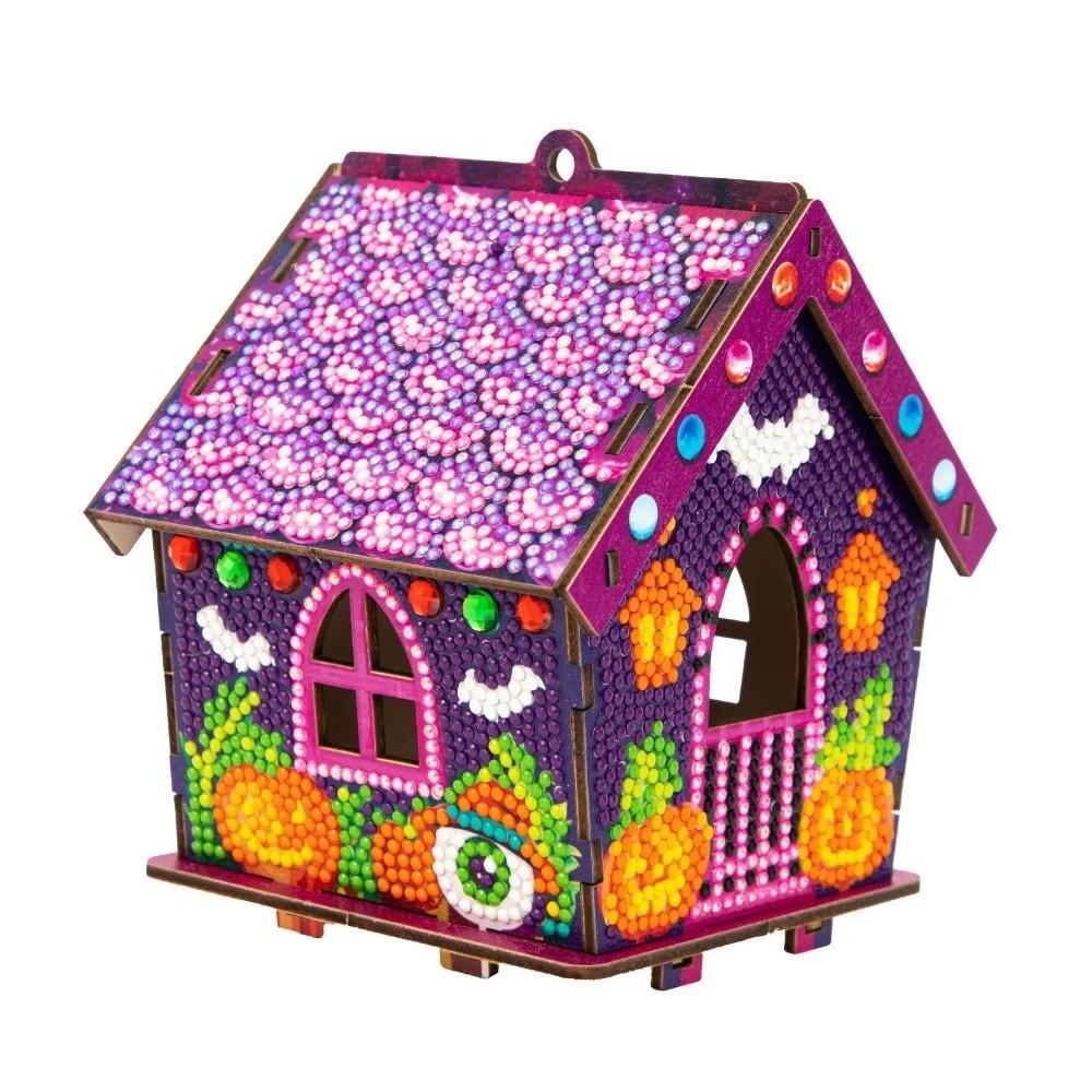 3D Wooden House Halloween Rhinestone Painting Kit Cute Handmade Craft Set Party Decor