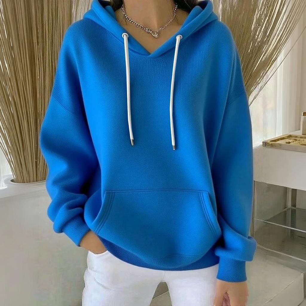 Women's Casual Trendy Hoodie Long Sleeve Color Pullover Sweatshirt