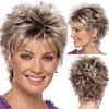 Damska Modna Krótka Kręcona Peruka, Mieszana Blond Włosy Syntetyczne Wysokotemperaturowe