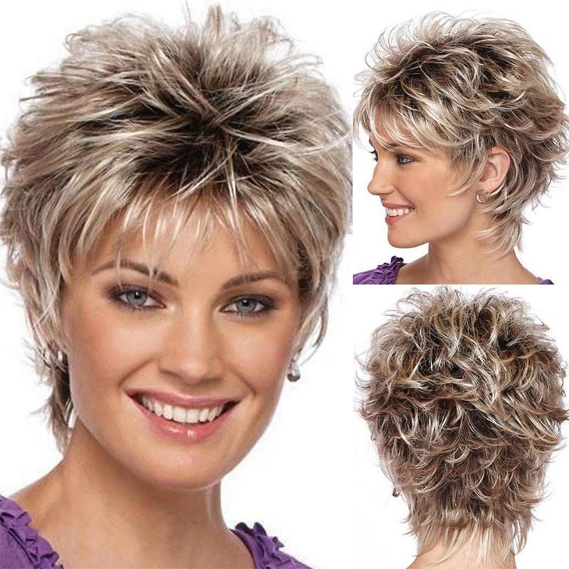 Женская модная короткая кудрявая парика, смешанный блонд, синтетический парик из высокотемпературного волокна золотистый