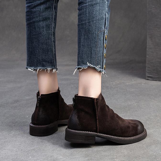 Johnature Matte Leather Chelsea Boots Commuter Cowhide Short Boots Versatile Women's Shoes