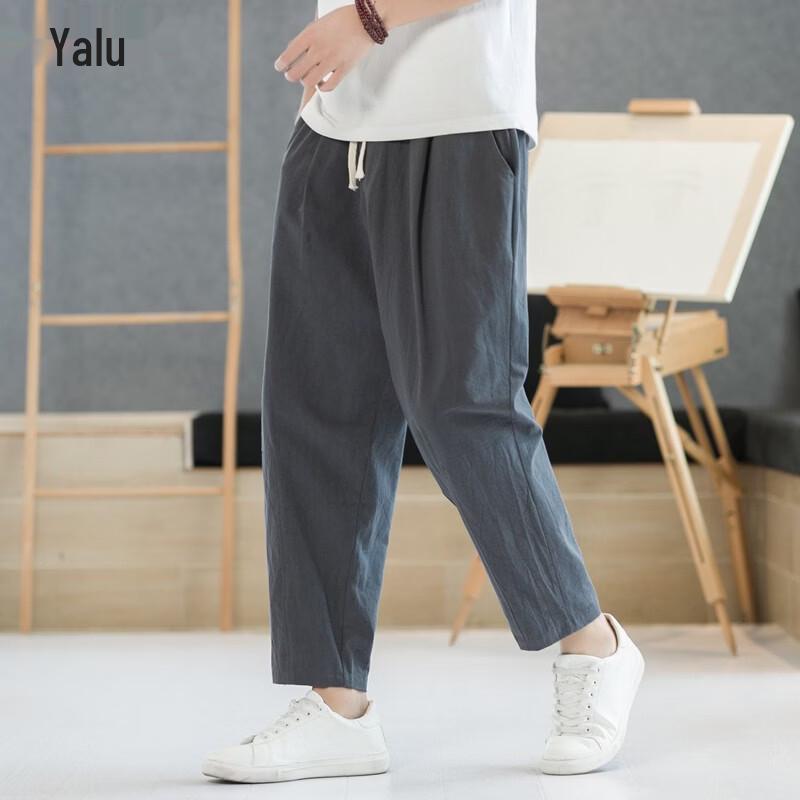 Yalu Men s Chinese Style Loose Fit Linen Blend Straight Pants 4XL