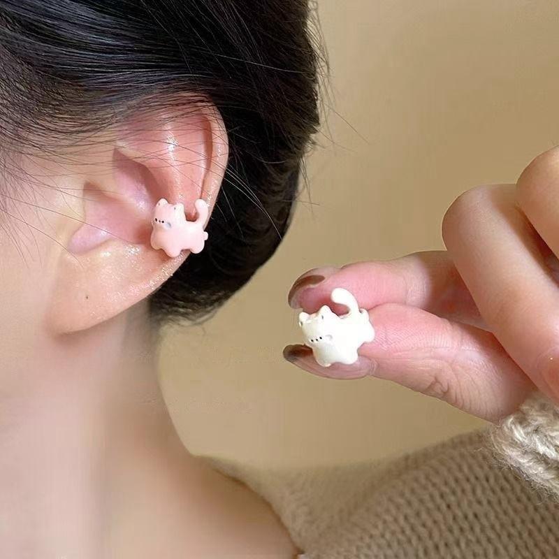 Cartoon Cat Ear Clip New Cute Soft Cute Sweet Girlish Heart Small Delicate No Ear Hole Earrings Fashionable High-Value Jewelry